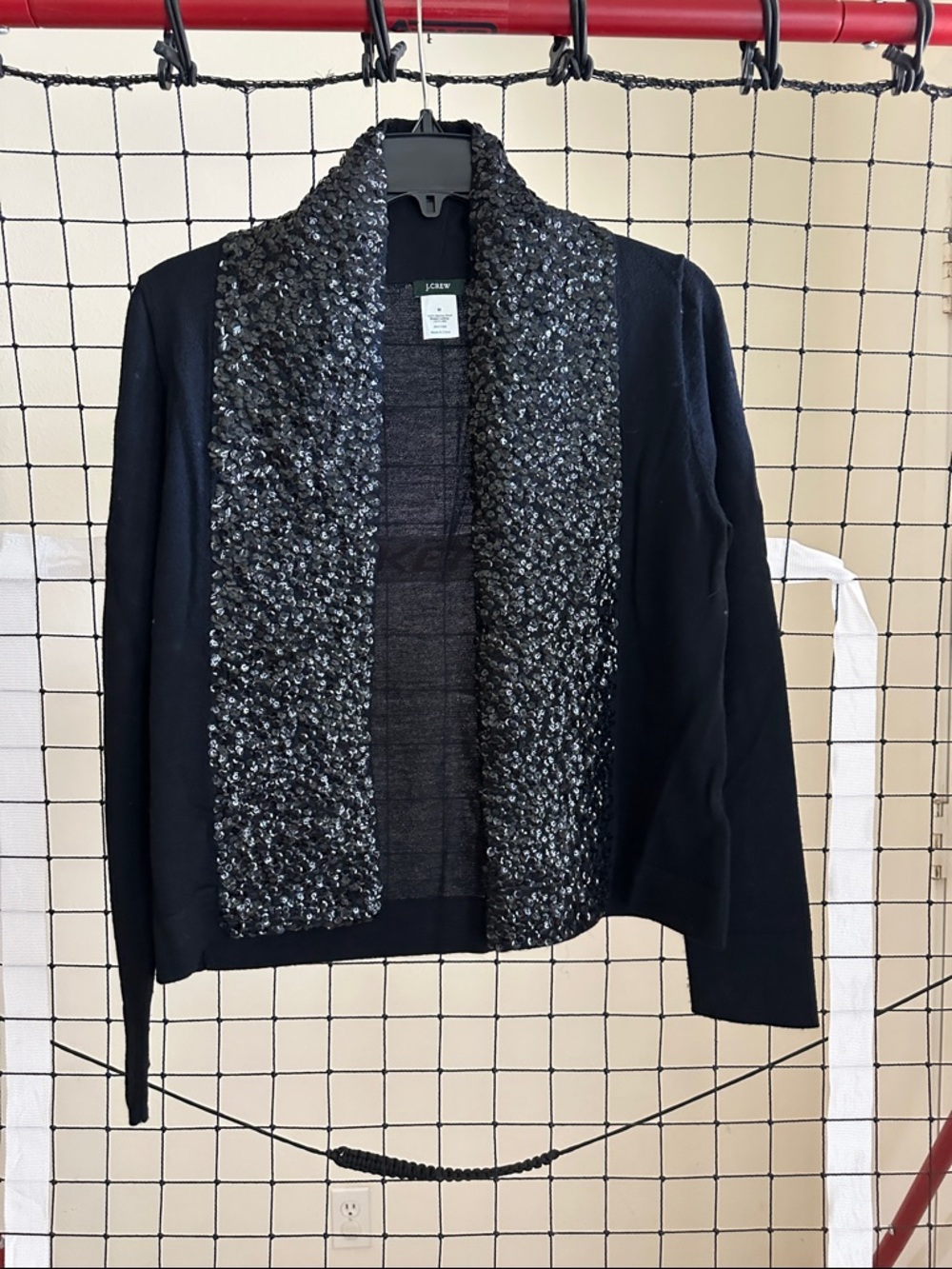 J. Crew Black Sequin-Trim Open Front Cardigan